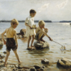 海岸で遊ぶ少年たち